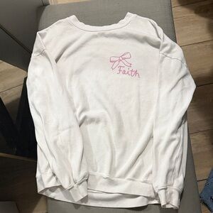 Altar'd State White Sweater with Pink Faith Bow